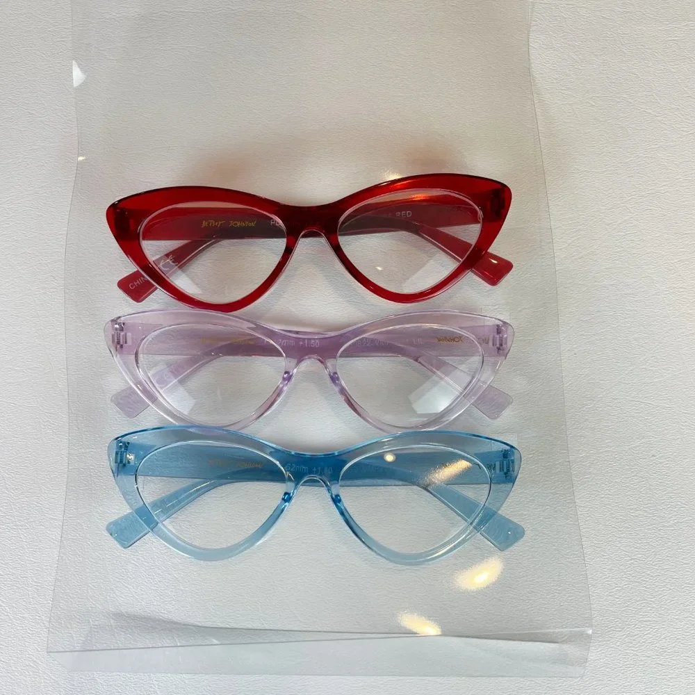Betsey Johnson +1.50 Reading Glasses Blue Purple Red Cat Eye